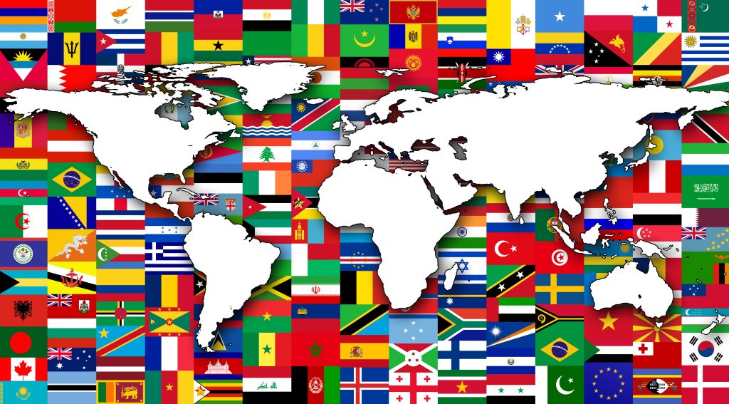 World map in background of World flags